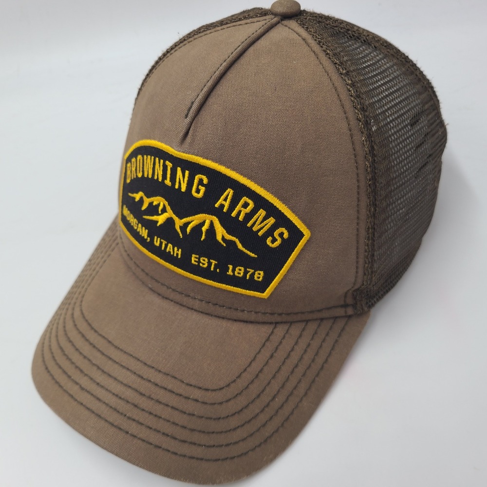 Browning Hat Snapback Trucker Mesh Brown Yellow Browning Arms Morgan Utah Patch